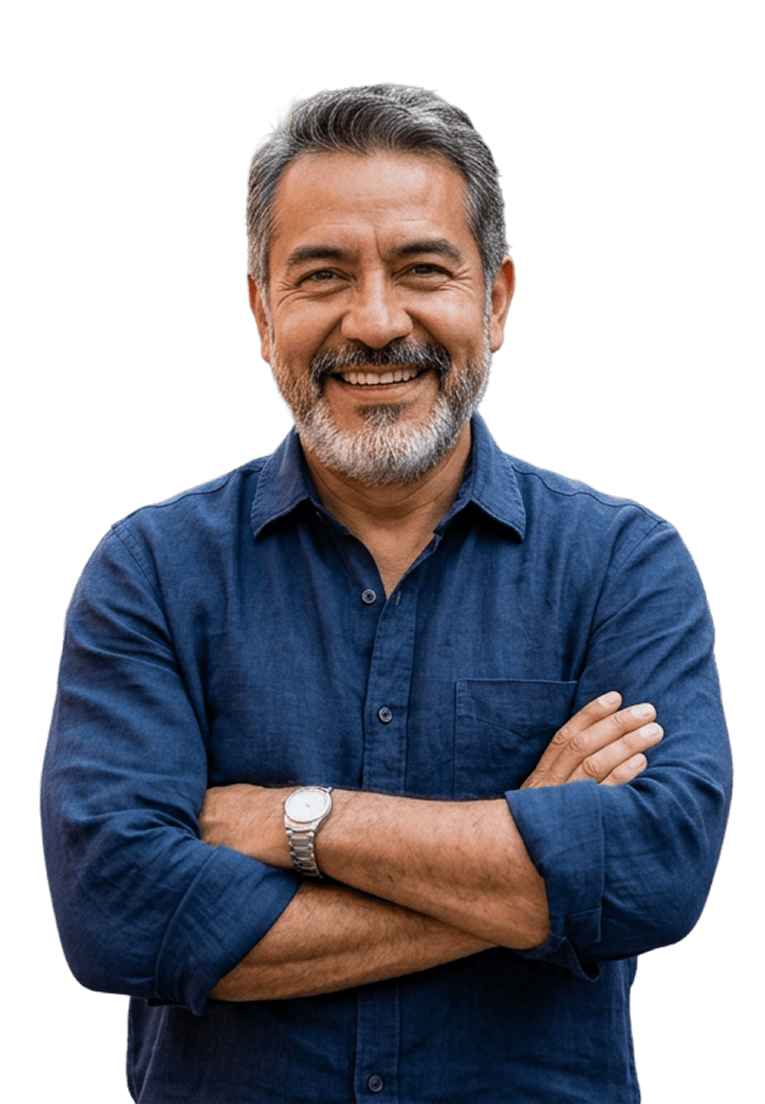 Smiling man with his arms crossed